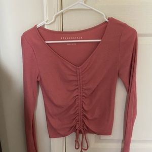Pink drawstring top long sleeve